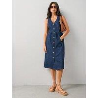 The Very Collection Sleeveless Button Through Denim Midi Dress - Dark Wash