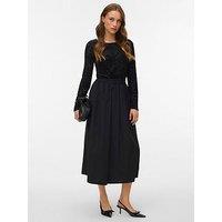 Vero Moda Long Sleeve Boat Neck Lace Top - Black