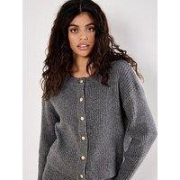 Apricot Button Knit Cardigan - Grey