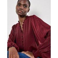 Apricot Ruffle Smock Cuff Boho Blouse - Red