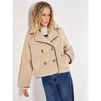 Apricot Teddy Blanket Stitch Edge Jacket - Beige