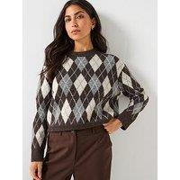 Only Argyle Long Sleeve Pullover - Grey