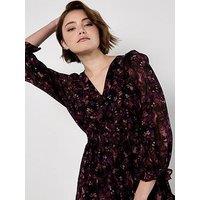 Apricot Ditsy Floral Ikat Ruffle Dress - Print