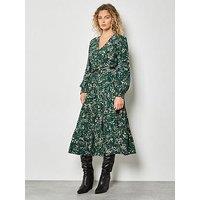 Apricot Eucalyptus Print Maxi Tier Drs - Black