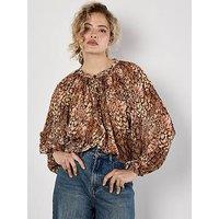 Apricot Feather Patchwork Chiffon Top - Green