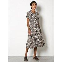 Apricot Ikat Zebra Midi Shirt Dress - Khaki