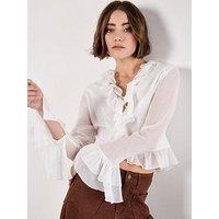 Apricot Ruffle Tie Up Crop Top - Cream