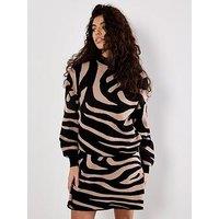 Apricot Zebra Jacquard Drop Shoulder Jumper - Black