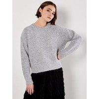 Apricot Bow Back Lurex Fuzzy Jumper - Grey