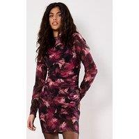 Apricot Paintbrush Floral Mesh Midi Dress - Black