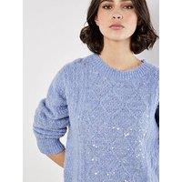 Apricot Cable Sequin Panel Jumper - Blue