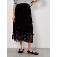 Apricot Wavy Tulle Midi Skirt - Black