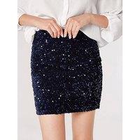 Apricot Velvet Sequin Bodycon Mini Skirt - Navy
