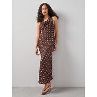 The Very Collection Cowl Neck Printed Midi Dress - Brown