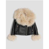 River Island Older Girls Faux Fur Aviator Biker Jacket - Black
