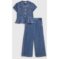 River Island Older Girls Denim Peplum Top Set - Blue