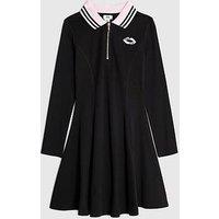 River Island Older Girls Long Sleeved Ribbed Zip Polo Dress - Black