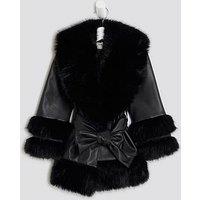 River Island Mini Mini Girls Pu Fur Wrap Coat - Black