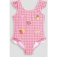 The Very Collection Gingham Crinkle Embroidered Swimsuit - Pink