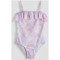 The Very Collection Floral Tie Dye Swimsuit With Frill - Purple