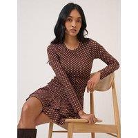 Nobodys Child Yuki Polka Dot Print Mini Dress - Brown