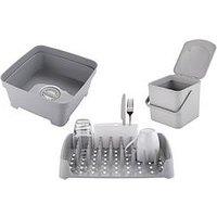Minky Kitchen Bundle With Washing Up Bowl With Plug, Dish Rack And 3.5L Caddy