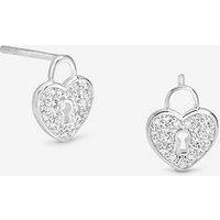 Simply Silver Sterling Silver 925 Pave Padlock Heart Stud Earrings