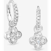 Simply Silver Sterling Silver 925 Polished And Cubic Zirconia Clover Charm Hoop Earrings