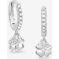 Simply Silver Sterling Silver 925 Cubic Zirconia Polished Clover Charm Hoop Earrings