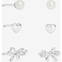 Simply Silver Sterling Silver 925 Polished And Pearl Bow Earrings - Pack Of 3