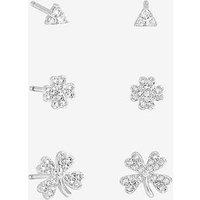Simply Silver Sterling Silver 925 Polished And Cubic Zirconia Clover Earrings - Pack Of 3