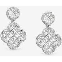 Simply Silver Sterling Silver 925 Textured Double Drop Clover Earrings
