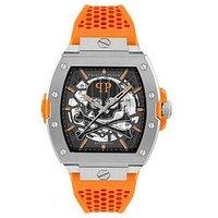 Philipp Plein The Skeleton Automatic, Stainless Steel Case, Ip Gun Metal, Orange Silicone Strap Watch