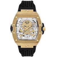 Philipp Plein The Skeleton Automatic, Ipyg Case Frosted Ipyg Dial, Black Silicone Strap Watch