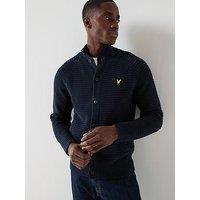 Lyle & Scott Button Through Knitted Funnel Neck Jumper - Blue
