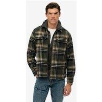 Superdry Wool Miller Zip Check Overshirt - Green