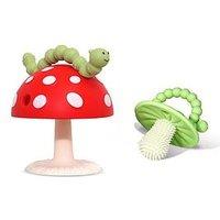 Chompy Mushroom Teether & Grip 2 Pk Set (Pouch) Red/Green