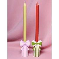 Hestia Raspberry Blossom Set Of 2 Candlestick Holders With Bow