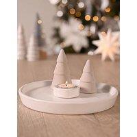 The Christmas Gift Co 21Cm Ceramic Candle Tray With Christmas Trees