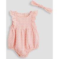 The Very Collection Baby Girl Heart Print Angel Sleeve Romper And Headband