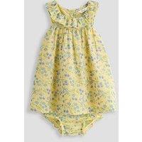 The Very Collection Baby Girl Yellow Ditsy Dobby Cotton Dress Set