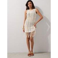 The Very Collection Crochet Pearl Mini Beach Dress - Cream