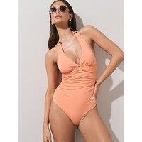 The Very Collection Ruched Trim Shape Swimsuit - Orange