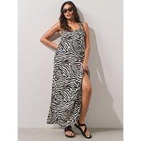 The Very Collection Gold Trim Zebra Maxi Beach Dress - Brown