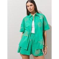 The Very Collection Shell Embroidered Beach Shirt - Green