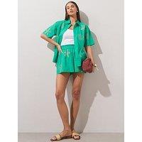 The Very Collection Shell Embroidered Beach Shorts - Green