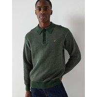 Farah Gateacre Long Sleeve Knitted Polo - Green