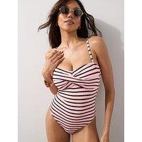 The Very Collection Twist Stripe Crinkle Bandeau Swimsuit - Pink