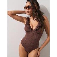 The Very Collection Shape Enhancing Broderie Detail Swimsuit - Brown