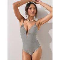 The Very Collection Shape Enhancing Lurex Check Plunge Swimsuit - Multi